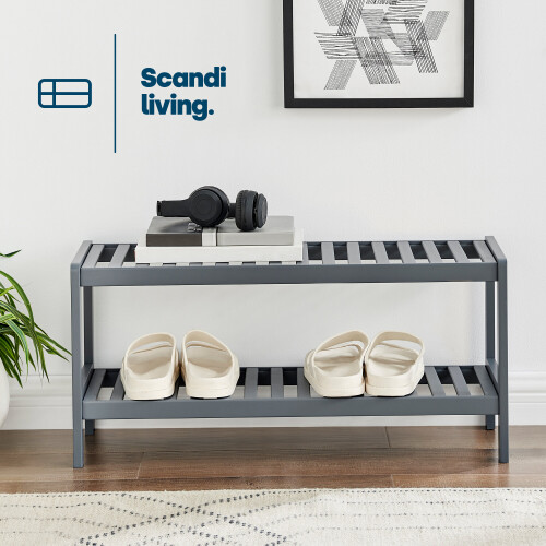 LIVIVO (GREY, 2 TIER) 2/3 Tier Bamboo Shoe Rack - Contemporary Shoe Organizer with Ample Storage 1