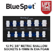 Bluespot 12pc 3/8" Metric Shallow Sockets 8-19mm In Eva Foam Tray 12PT 01566