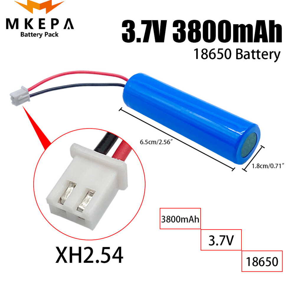 (3.7 V 2pcs, 2pcs) aste 3.7V 3800mAh 18650 lithium ion battery with spare plug, emergency light, xh2.54 line