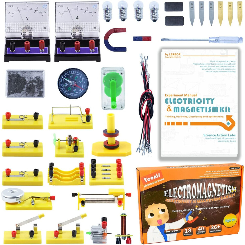 Teenii Experiments STEM Science Kit for Kids, Electricity and Magnetism Basic Circuit Learning Set Electromagnetism Lab Physics Educational Toys 