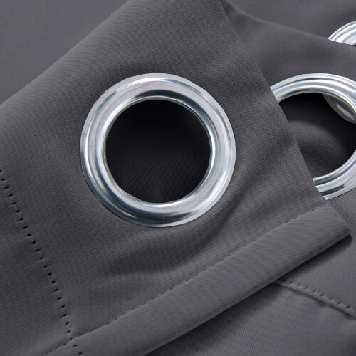 (Plain Ring Top Grey) 100% Blackout Door Curtains Thermal Insulted Single Panel Curtain + TieBack 1