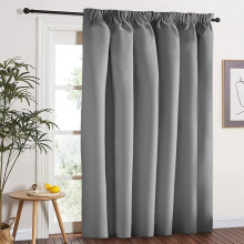 (Plain Pencil Pleat Silver) 100% Blackout Door Curtains Thermal Insulted Single Panel Curtain + TieBack