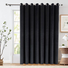 (Velvet Black) 100% Blackout Door Curtains Thermal Insulted Single Panel Curtain + TieBack