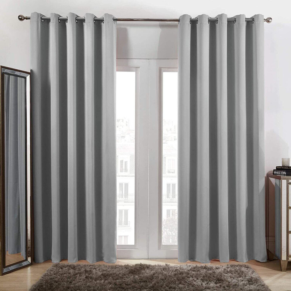 (Plain Ring Top Silver) 100% Blackout Door Curtains Thermal Insulted Single Panel Curtain + TieBack-image-OPC-PBWJJXK-NEW