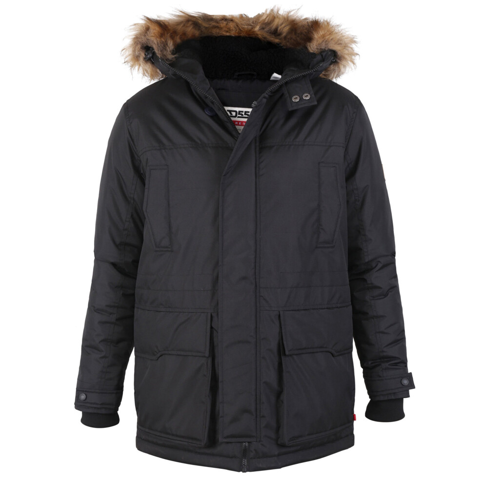 (5XL, Black) Duke Mens Lovett D555 Kingsize Faux Fur Trim Parka