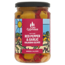 Cypressa Pitted Red Pepper & Garlic Halkidiki Olives 315g ( pack of 6)