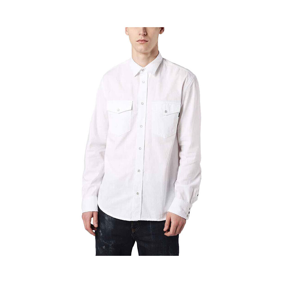 (White, L) DIESEL D ROOKE Mens Shirts Long Sleeve Regular Fit Camicia Cotton White Shirts