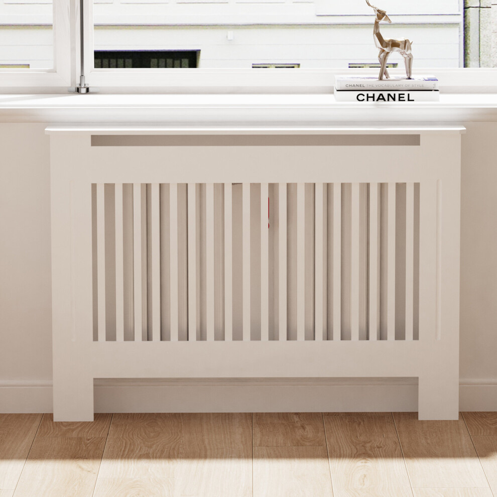 (Vertical Medium 111x19x92cm) 92cm Tall Radiator Cover Modern Cabinet MDF Slats Wood Grill