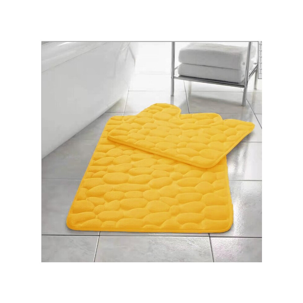 (Ochre) Memory Foam Bath Mat Non- Slip / Toilet Mat Set Pebbles