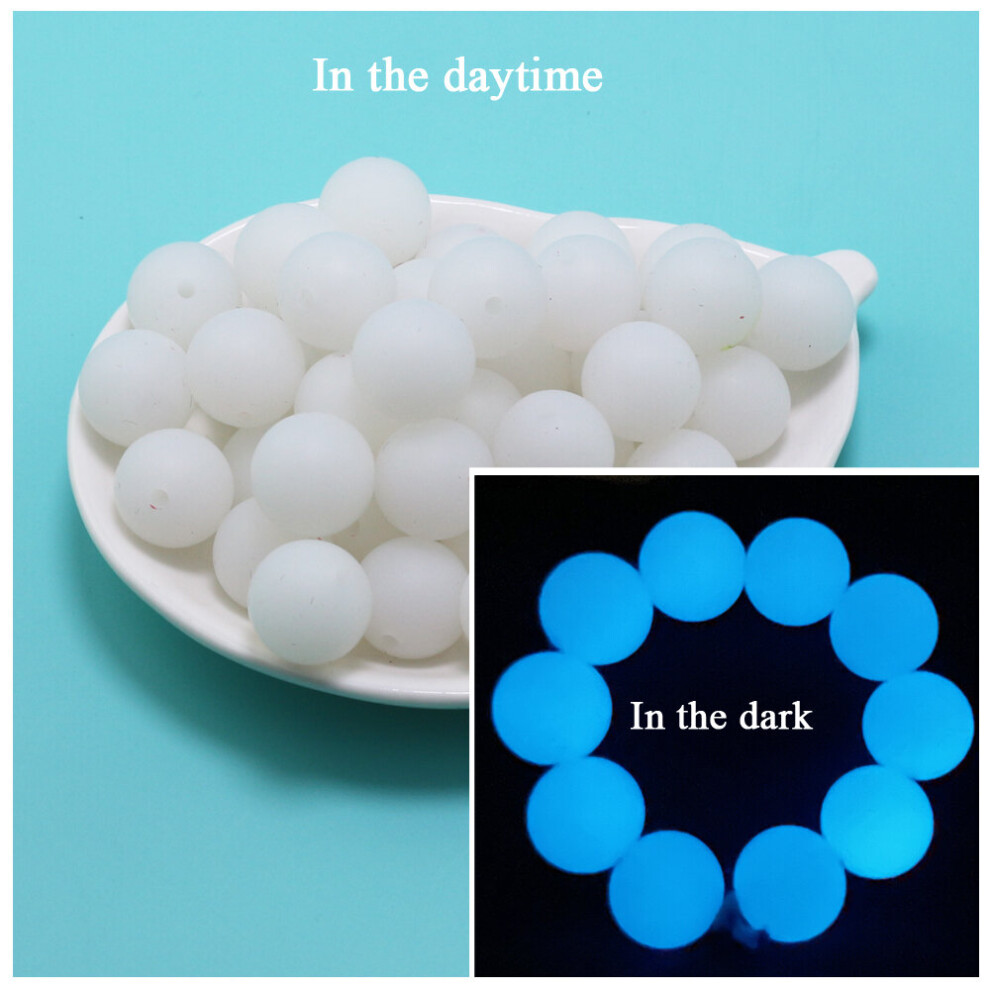 (Round Desgin 1 White-12mm) 100pcs Luminous Silicone Beads Baby Teething Toy Safe Food DIY 12mm 15mm 20mm Round Beads Glow In The Dark