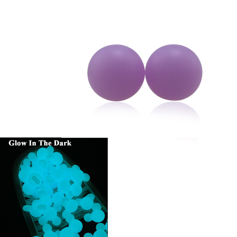 (A White-10mm) 100Pcs Glow in the Dark Silicone Beads 15MM 20MM 10MM 12MM Luminous Round Loose Baby Teething Bright Pink Purple Tie-dye