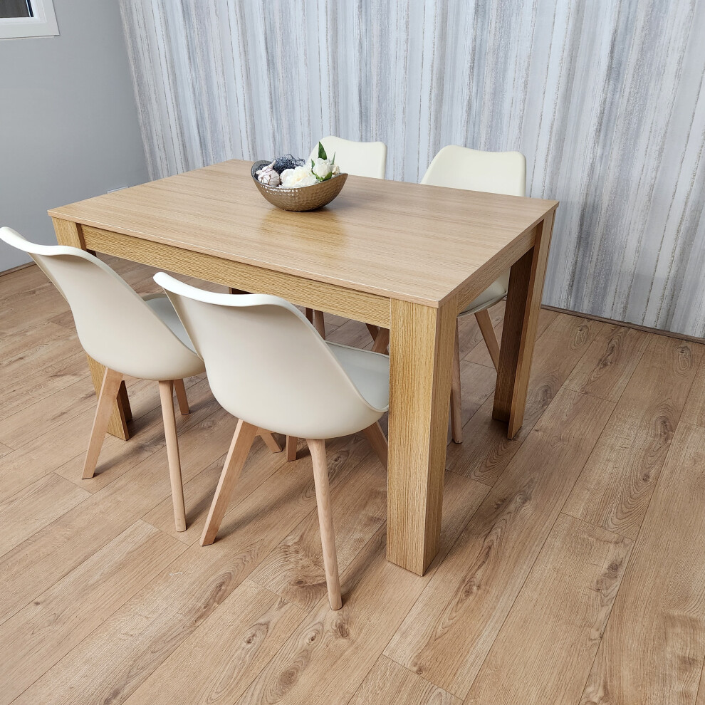 Dining Table And 4 Cream Tulip Chairs Wood Oak Effect Table Dining Set