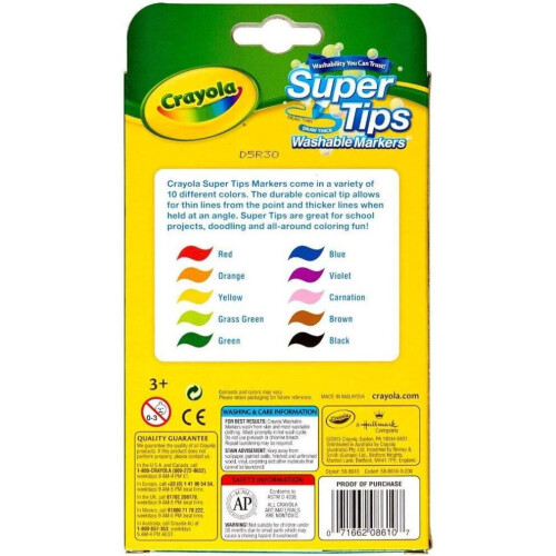 Crayola 10X Crayola Washable Super Tips Markers Draw Thick & Thin Arts Crafts 2