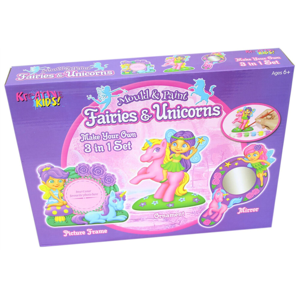 Carousel Kreative Kids 3 In 1 Fairies & Unicorns Mould And Paint Set - Make Your Own Fairy & Unicorn Frame, Mirror And Ornament