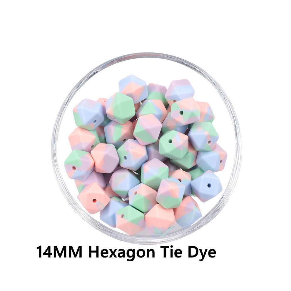 Chenkai 100Pcs Silicone 14Mm 17Mm Hexagon Tie Dye Beads Bpa Diy Bead Chewing Pacifier Dummy Baby Teether Chain Accessories Multicoloured