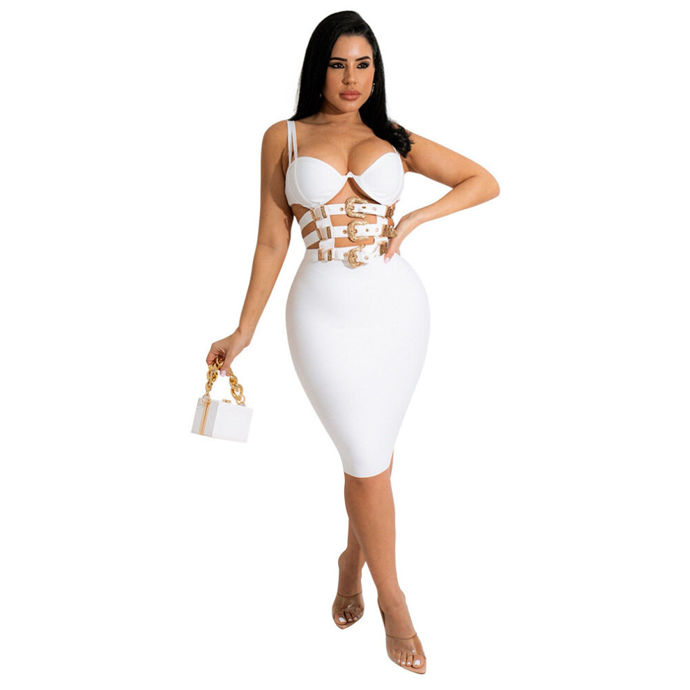 Summer Womens Mini Dress Italian Watch Belt Metal Buckle Sexy Hollow Strap Tube Top Bodycon Bandage Dress Vestidos-image-OPC-PBWMWYN-NEW