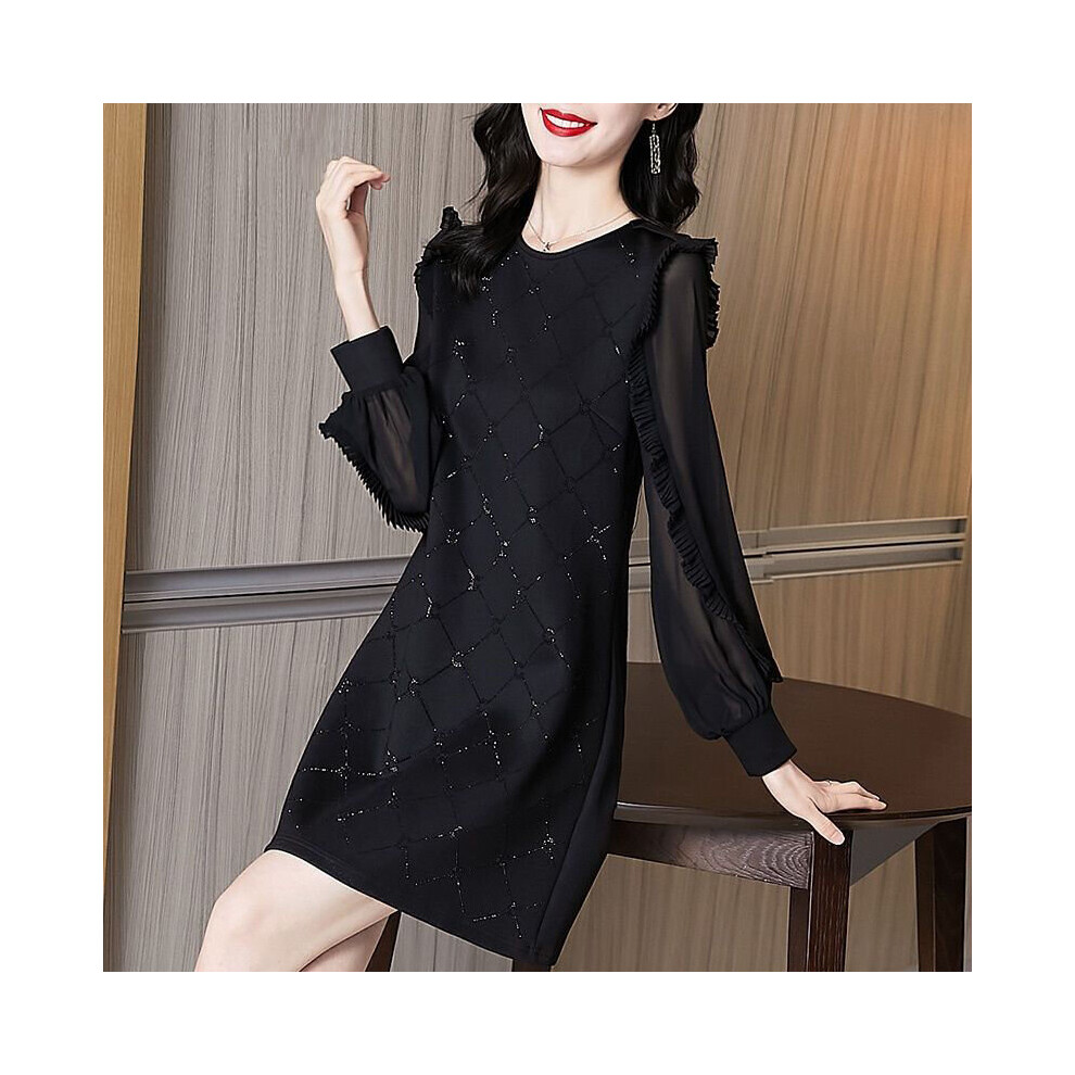 Hepburn Wind High-end Large Size Mm Fried Street A Word Significantly Slimmed Long Sleeve Sequins Small Skirt Dress-image-OPC-PBWMX2H-NEW