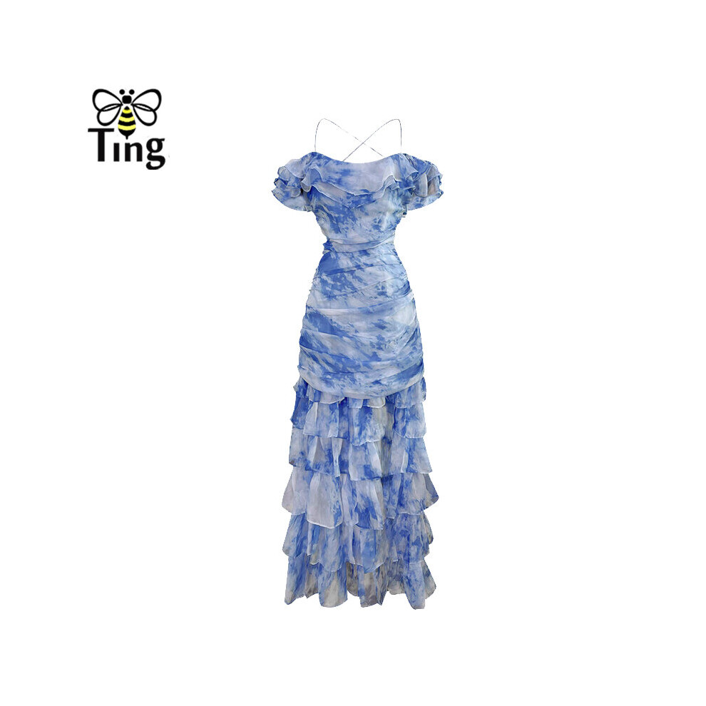 Tingfly Women Summer Tie Die Dye Dress Ruffles Split Summer Sexy Outdoor Party Dresses Chiffon Vestidos Boho Casual Robes-image-OPC-PBWMWXP-NEW
