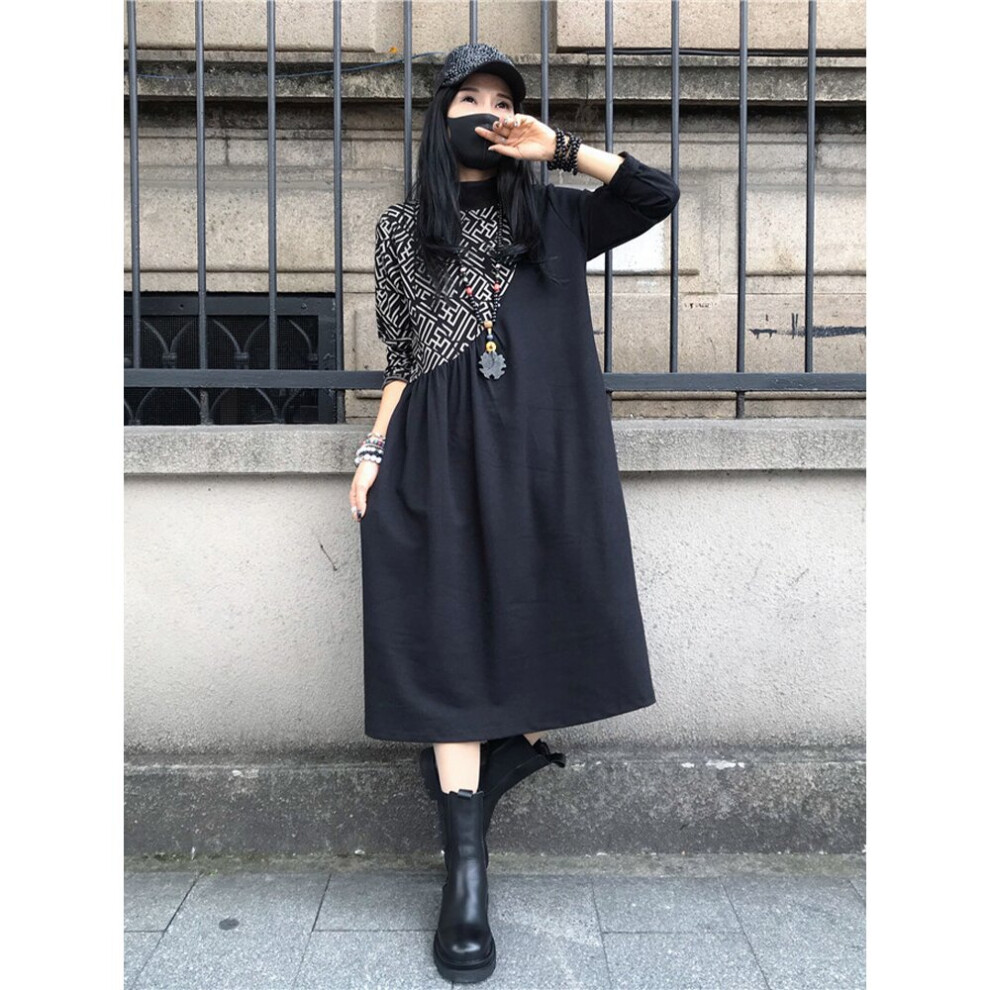 Womens Loose Patchwork Print Dress Spring Style Female Vintage Casual Vestidos Dresses-image-OPC-PBWMXHK-NEW