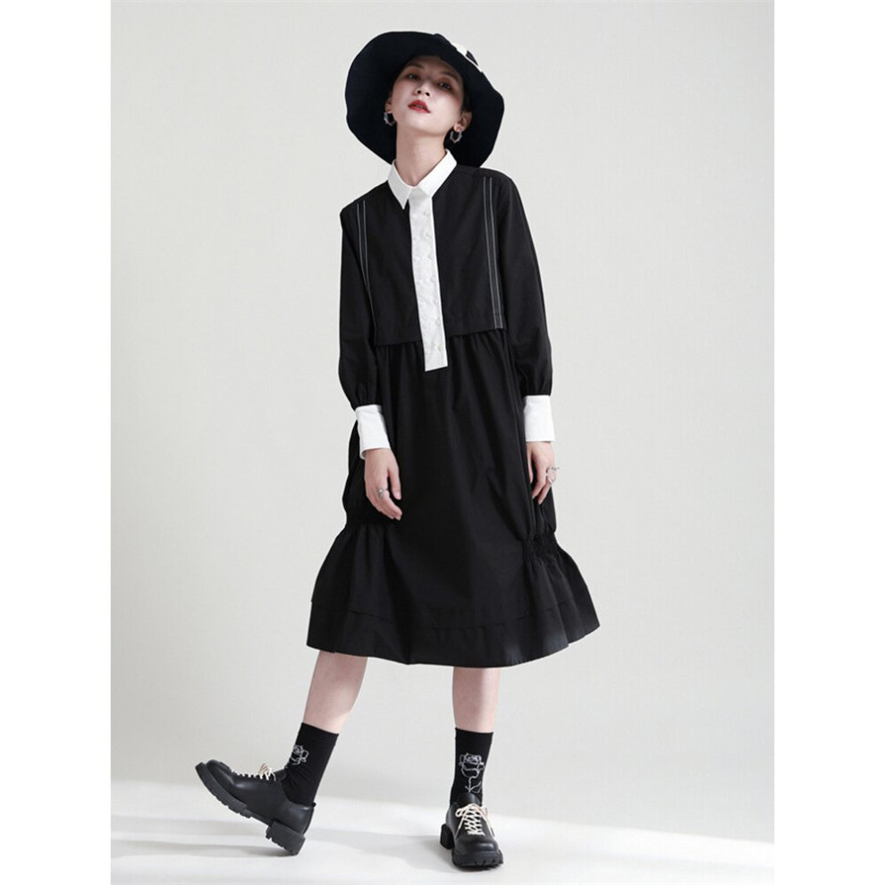 [EAM] Women Color-block Long Big Size Shirt Dress Lapel Long Sleeve Loose Fit Tide Spring Autumn 1DE6686-image-OPC-PBWMXH2-NEW