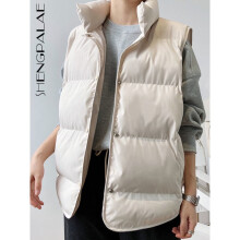 Contton Vest Womens Autumn Stand Collar Single Breasted Sleeveless Loose Solid Waistcoat