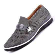 (Grey Beige-6.5) Summer Mesh Casual Shoes Men Slip-On Flat Sapatos Hollow Out Comfortable Father Shoes Man Casual Moccasins Basic Espadrille