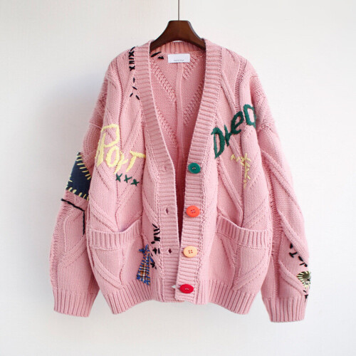 Autumn Winter Women Cardigan Warm Knitted Sweater Jacket Pocket Embroidery Knit Cardigans Coat Lady Loose Sweaters on OnBuy