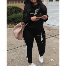 Winter Two-piece Set Womens Printed High Collar Long Sleeve Casual T-shirt Tights Slim Two-piece Set