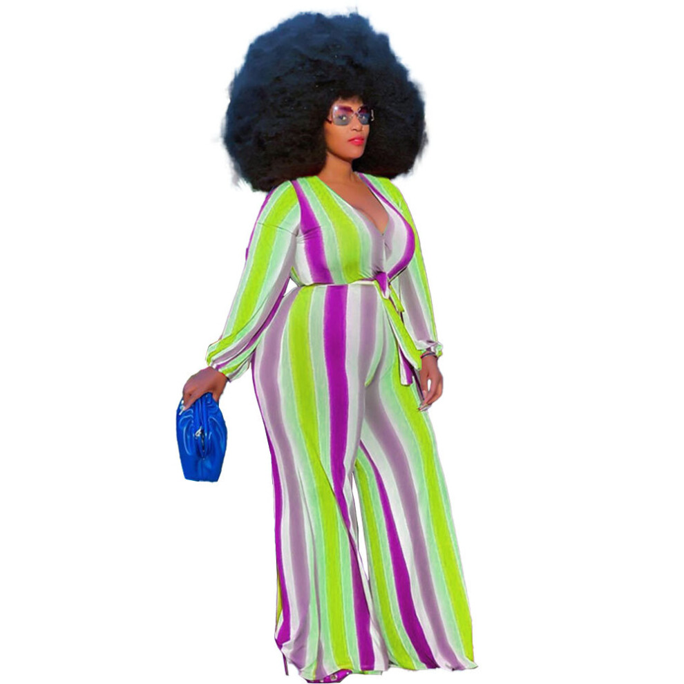 Plus Size Bohemian Style Europeacan Middle Waist Temperament Commuting Health Printing Loose Dress Striped Jumpsuit J786-image-OPC-PBWN7J5-NEW