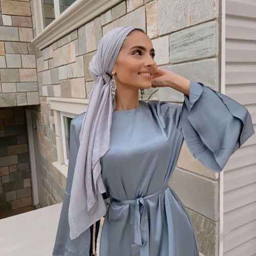 Ramadan Eid Satin Hijab Dress Dubai Abaya Turkey Summer Flare Sleeve Muslim Maxi Dresses for Women Islam Clothing kaftan on OnBuy