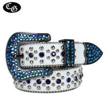 (AS IMAGE White-105CM) Punk Rhinestones Studded Belt Harajuku Y2k Cross Diamond Bling Belt For Women Men Ajustable Buckle Cowboy Ceinture Femme Jean