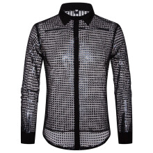 Mens Shirt Arrival Spring Autumn Sexy Perspective Dots Scales Male Nightclub Shirt Costume Style b50