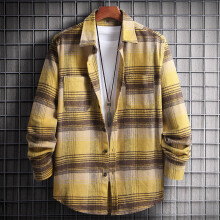 Spring and Autumn Checker Mens Sports Casual Stand Collar Casual Single Button Pullover Hip Hop Street Retro Mens FM4064