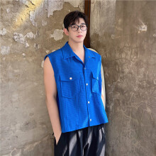 Casual Mens Vest Mens Shirt Two-piece Style (sub-sales) 2022Autumn Style Waffle Pattern Fashionable Top