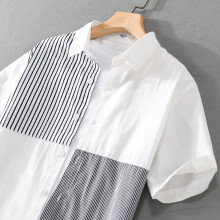 Summer Men Short-sleeve Shirts Loose Striped Stitching Casual Men Shirt Top Men Thin Breathable Comfortable Shirt