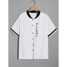 Mens Short Sleeve Japanese Print Shirt Summer Style Loose Casual Slim Teen Top
