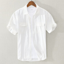 Summer Solid Shirts Men Loose Square Collar Cotton Youth Mens Casual Comfortable Shirt Men Short Sleeves Shrits