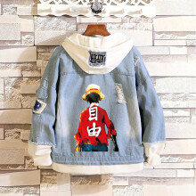 Japanese Men and Women Long-sleeved Casual Denim Jacket Couple Jacket One Piece King Luffy Denim Jacket Mens Coats and Jackets