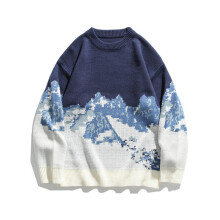 Snow Mountain Retro Autumn Sweater Mens Tide Loose and Comfortable Round Neck Pullover Sweater