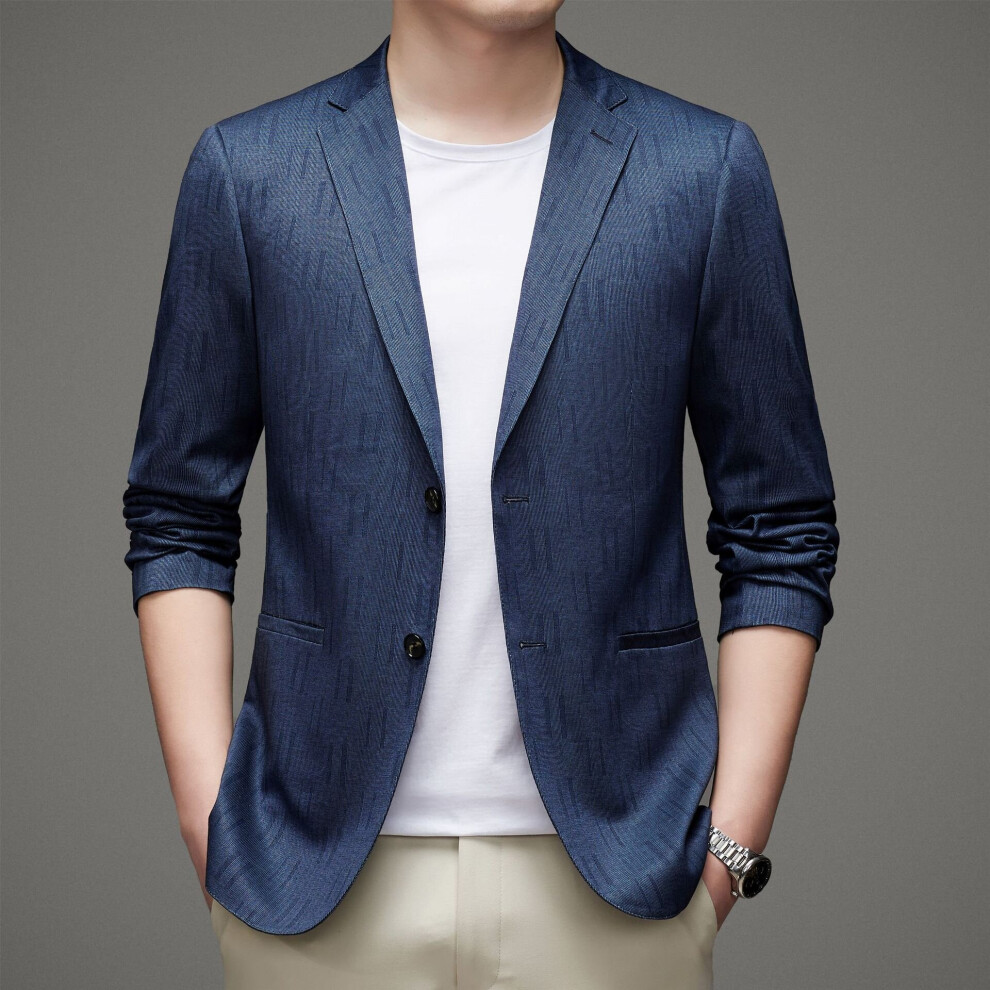 HOO Mens Small Vertical Striped blazer Youth Double Buckle Business Leisure Iron-Free Slim Fit blazer-image-OPC-PBWNCVX-NEW