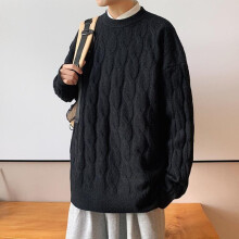 Round Neck Sweater for Men Autumn and Winter Thicken Large Loose Solid Harajuku Pullover Knitted Sweater