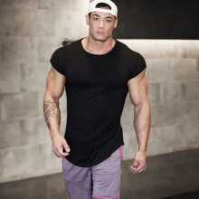 B3282 Zomer Gym Kleding Katoen Bodybuilding T Shirts Spier Mens Kleine Mouwen Tops Tees Fitness Sport T-shirt Mannen Casual