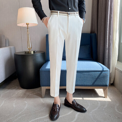 Spring Gray Sweatpants Men's Casual Pleated Solid Suit Pants Zipper Pocket  Ankle-Length Trousers - Walmart.com
