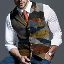 Mens European and American Cross Border Mens Camouflage Printing Lapel Slim Vest