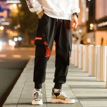 Mens Casual Overalls Youth Harlan Beam Feet Pants Multi-Pocket Loose Nine-Point Pants