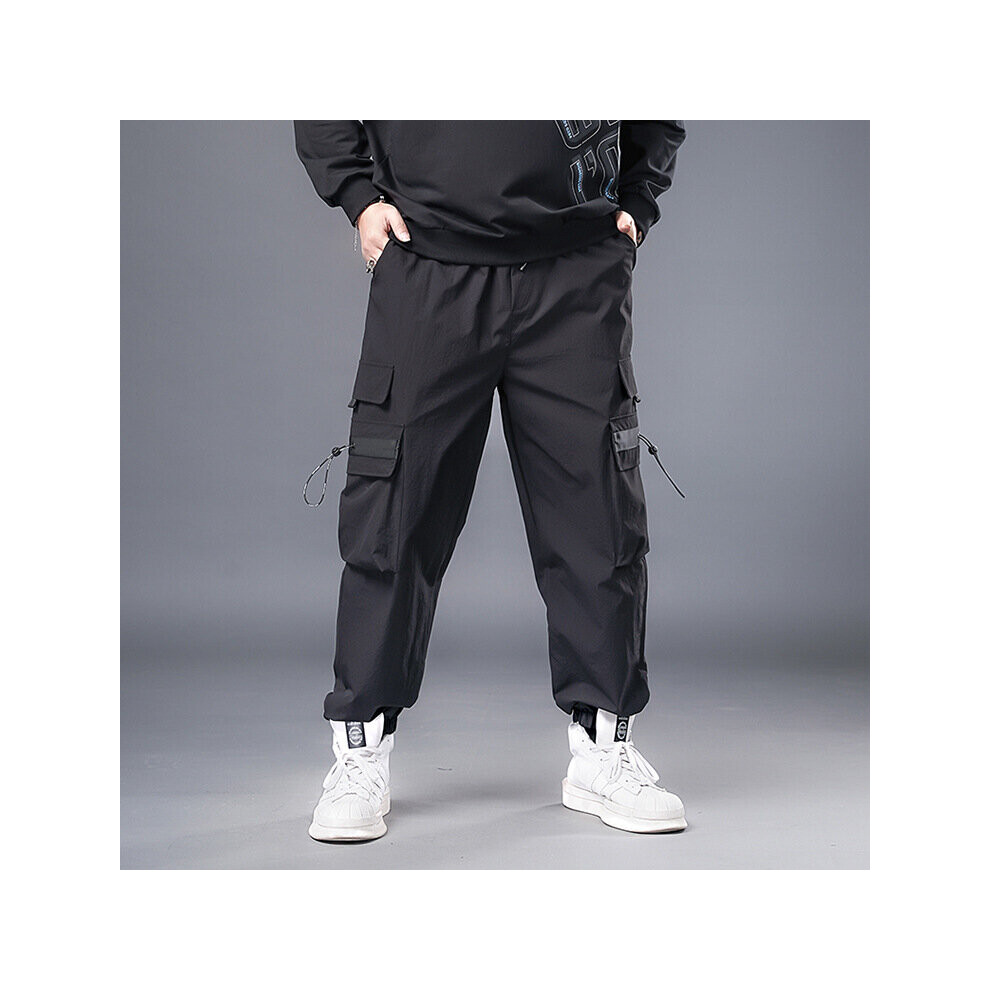 Plus 7XL-2Xl Men Solid Multi-Pocket Leg Opening Drawstring Trousers Cargo Pants Mens Workwear Pants Trousers Men Office 885657529667