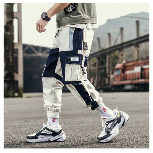 Block Patchwork Joggers Cargo Pants Men Autumn Hip Hop Track Pants Male Streetwear Trousers on OnBuy