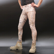 Men Bottoms Leggings Skinny Fad Personalized Cowboy Style Trouser Retro Newspaper Letter Prints High-Elastic Casual Pencil Pants