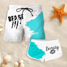 Couple Matching Beauty And Beast Shorts 3d Shorts women for men Elastic Waist Shorts Summer Couple Beach Shorts NSDK02