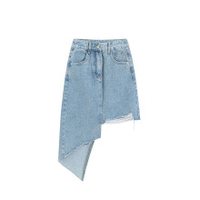 High Waist Denim Skirt Retro Irregular Female Mid-length High-waist Denim Skirt Bag Hip Hole Short Mini Skirt